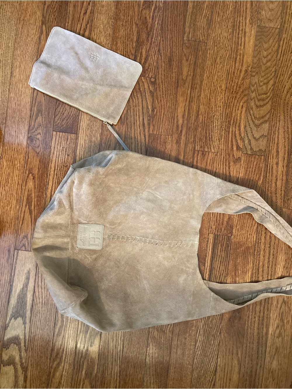 Haute Hippie Taupe Suede Hobo Shoulder Bag with Wristlet